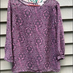 Loft Sheer Floral Top with buttoned 3/4 length sleeves, size M